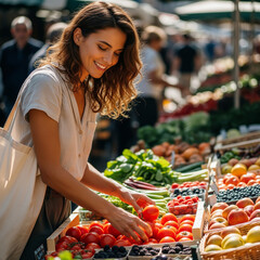 Obraz premium Organic Lifestyle Shopping at Outdoor Farmer Market