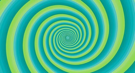 A mesmerizing spiral pattern with alternating bands of teal and lime green creating a hypnotic effect