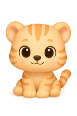 Fototapeta premium Cute 3D Baby Tiger Mascot in Pastel Kawaii Cartoon Style, Toy-like Mascot Character Render for Digital Art 