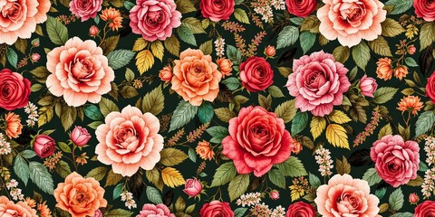 Natural Rose Pattern on Leaves - Summer Floral Design