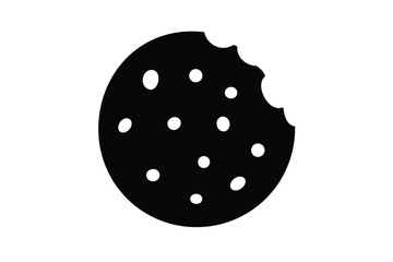 Cookie vector silhouette, Bitten cookie with chips icon vector
