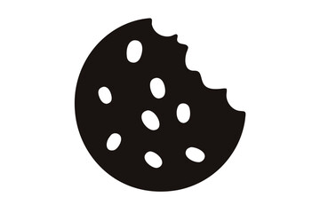 Fototapeta premium Cookie vector silhouette, Bitten cookie with chips icon vector