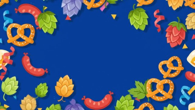 Colorful Oktoberfest Frame with Hops and Pretzels