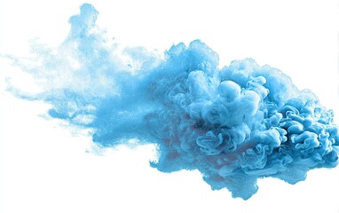 Light blue ink exploding and swirling on white background