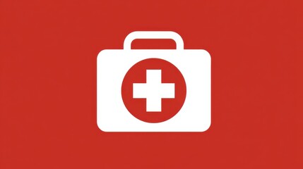 Obraz premium Medical first aid kit icon on red background for healthcare, emergency response, and safety applications