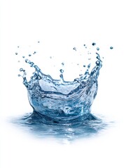 A vibrant water splash, centered on a white background