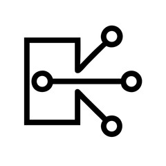Minimal pictogram of quantum chip with entangled particles representing quantum computing, futuristic vector icon.
