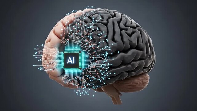 Artificial Intelligence Conceptualization: A Visual Exploration of the Fusion Between Human Intellect and AI Technology, Illustrating Cognitive Enhancement, and the Future of Brain-Computer Interfaces