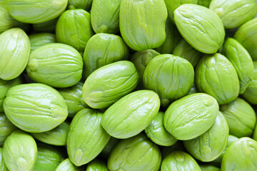 Closeup of fresh petai or pete, also known as stinky beans.