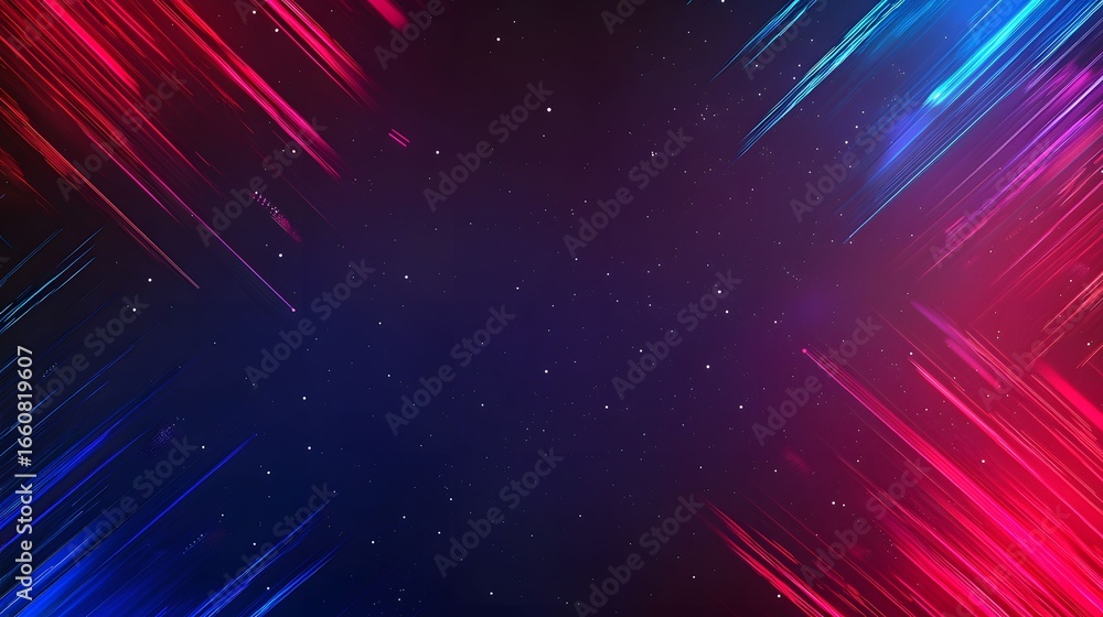 Poster the image shows a dark blue space background with star-like specks and glowing red and blue streaks 