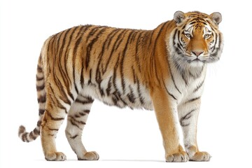 Fototapeta premium Tiger standing, full body view, isolated white background