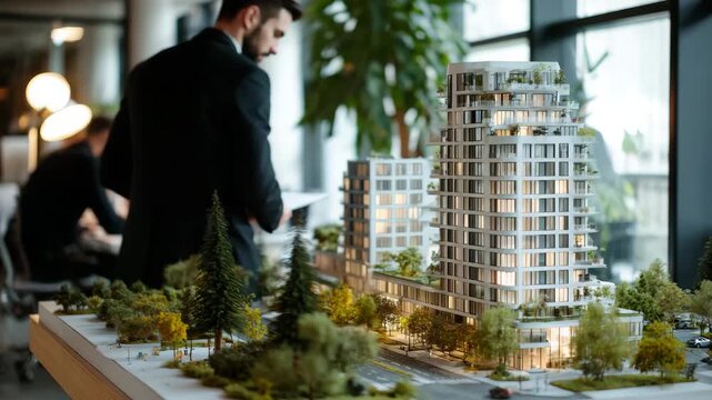 Modern High-Rise Building Model in Architectural Office