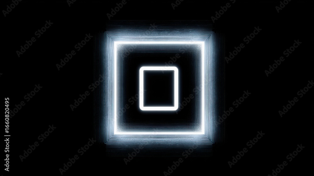 Poster futuristic neon glowing square shape with light effects on black background for modern abstract art 
