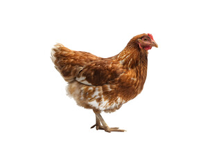 Fototapeta premium Brown domestic hen with feathers and beak in profile view