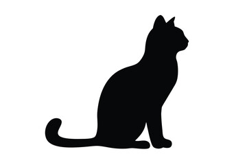 Silhouette of a sitting cat isolated on white background, Cat black silhouette vector