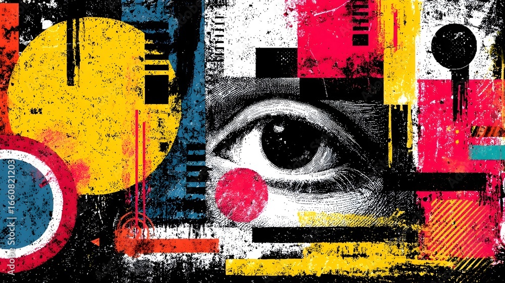 Poster a bold captivating abstract art illust n featuring a dynamic composition of geometric shapes vibrant