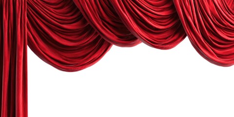 Red theater curtains billowing against white background