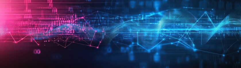 Fototapeta premium Abstract digital technology background with interconnected light lines futuristic data network visualization in vibrant neon colors for technological innovation and connectivity