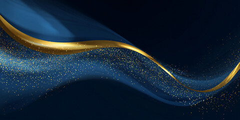 Abstract luxury background with dark blue and gold wave. Design element. Place for text. Elegant gradient of gold and dark blue. Banner.