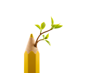 Creative growth concept: Pencil with budding leaves symbolizing new ideas and development