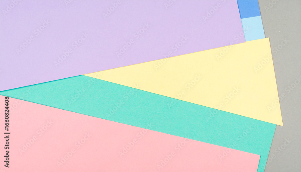 Poster pastel paper composition: a captivating flat lay of geometric pastel papers, creating a visually eng