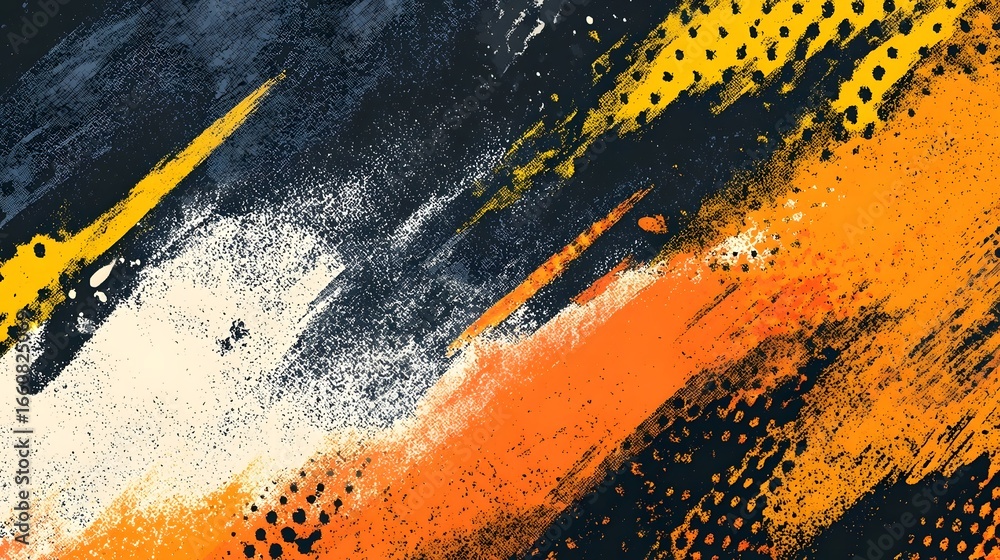 Poster a bold dynamic abstract composition featuring overlapping shapes textures and a vibrant color palett