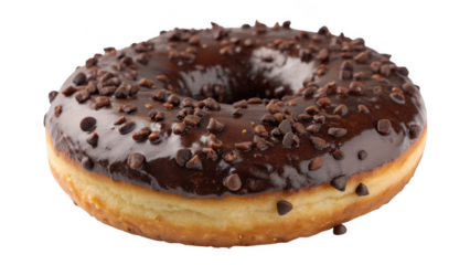 Delicious chocolate frosted donut with sprinkles isolated on transparent background