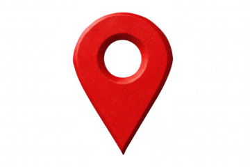 Red location pin marking geographical point on transparent surface, highlighting digital mapping and navigation interface concept