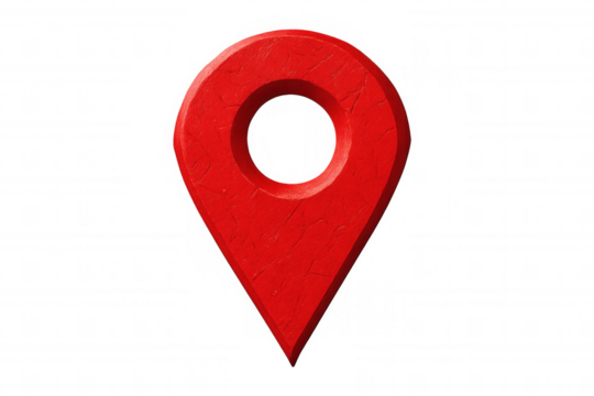 Red location pin marking geographical point on transparent surface, highlighting digital mapping and navigation interface concept