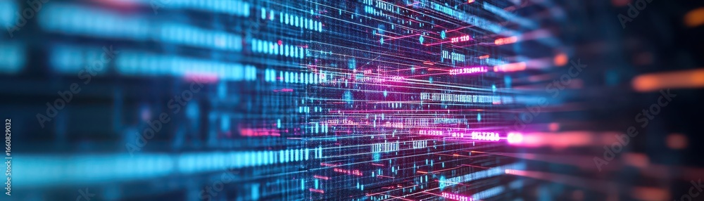 Aufkleber abstract digital data stream visualization with glowing lines and vibrant neon colors representing t
