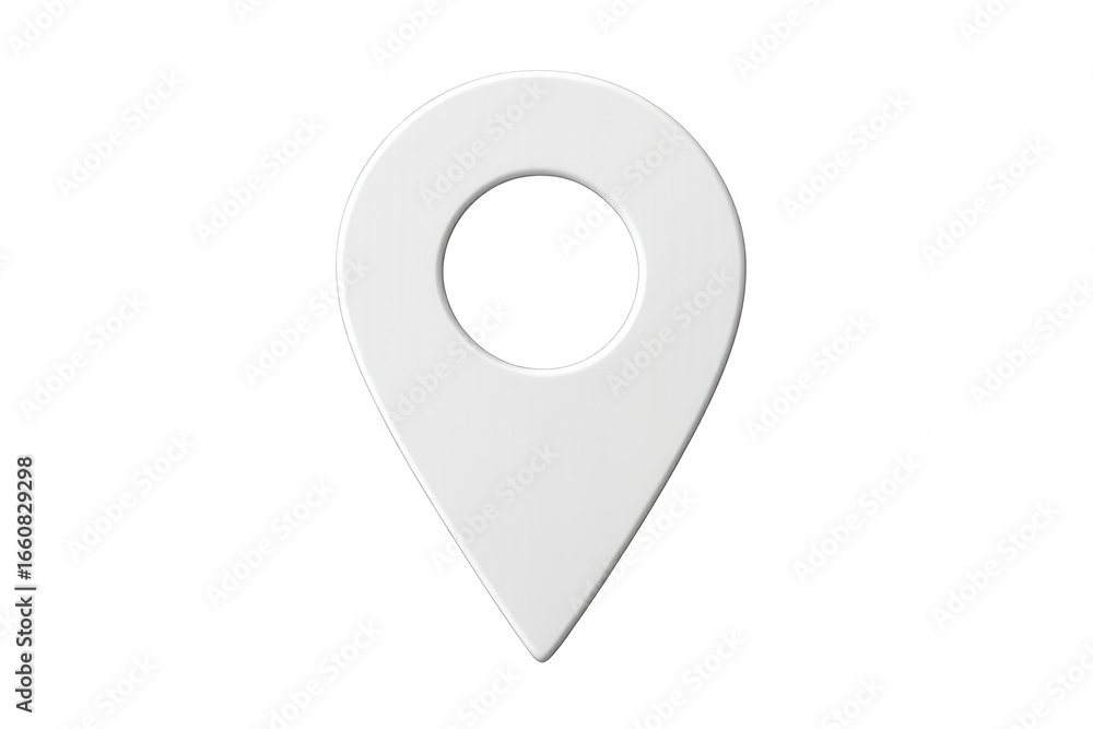 Poster simple white map pointer pin icon isolated on transparent background, representing location, navigat