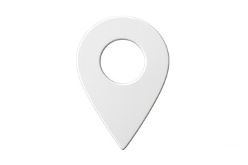 Simple white map pointer pin icon isolated on transparent background, representing location, navigation, and gps technology
