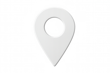 Simple white map pointer pin icon isolated on transparent background, representing location, navigation, and gps technology