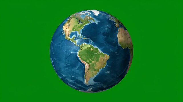 Rotating earth globe animation with green screen background loop