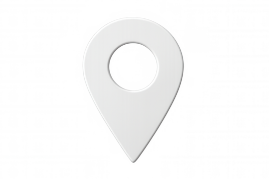 Simple white map pointer pin icon isolated on transparent background, representing location, navigation, and gps technology