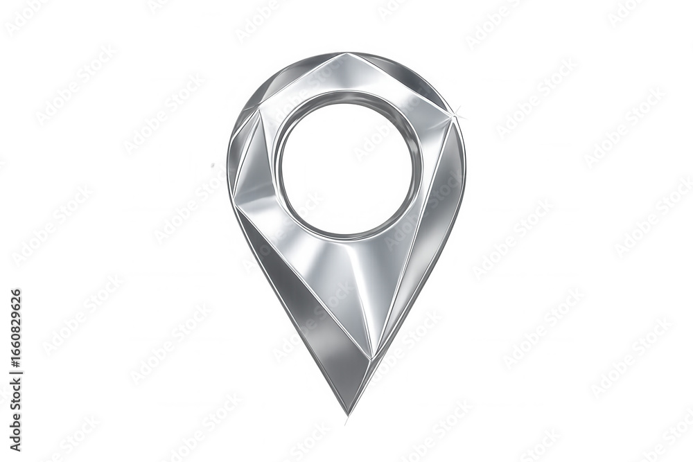 Poster metallic location pin pointing a specific spot on a transparent background, perfect for indicating a