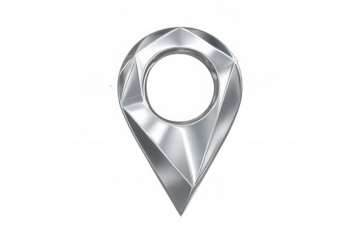 Metallic location pin pointing a specific spot on a transparent background, perfect for indicating a precise position on a map