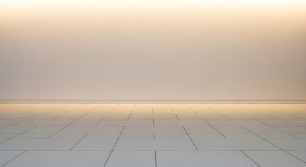 Fototapeta premium Minimalist empty room with light wall and tiled floor