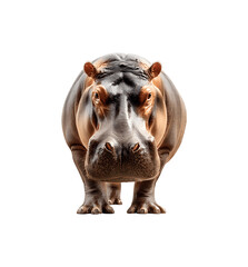 Half-body view of a hippopotamus directly facing the camera

