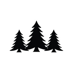 Obraz premium Black Silhouette of Three Evergreen Trees on a White Background Graphic