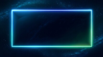 A vibrant neon rectangle frame stands out against a dark starry background.
