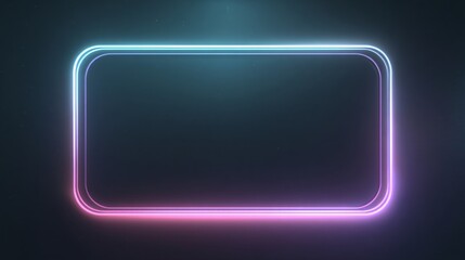 A vibrant, neon-lit rectangular frame with dual lines of pastel pink and teal, against a dark background, creates a futuristic aesthetic.