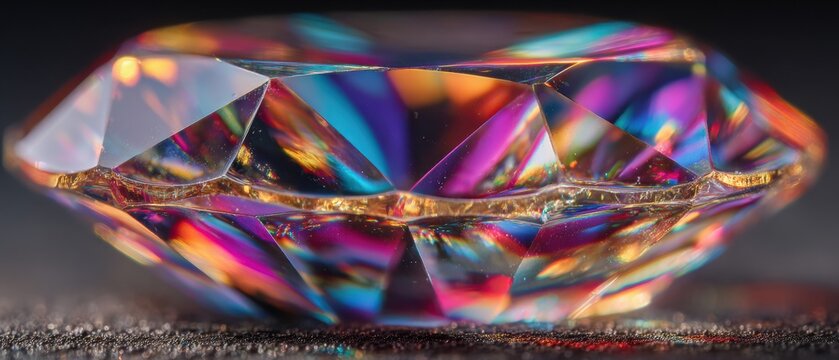 Premium professional extreme macro of faceted crystal prism with vibrant rainbow light refractions for modern marketing and digital content creation