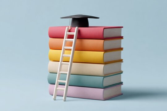 Modern Education Concept with Colorful Books and Graduation Cap Premium High-Quality Editorial Content for Millennial and Gen Z Learning Campaigns - Powered by Adobe