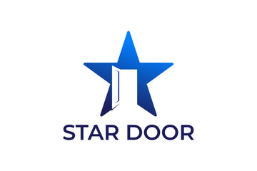 Modern style logo with a combined shape of a star symbol and a door