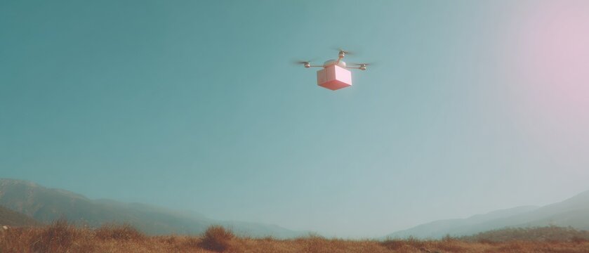 Professional High-Quality Payload Drone Delivery in Remote Landscape Modern Technology Innovation for Corporate Marketing and Social Media Campaigns - Powered by Adobe