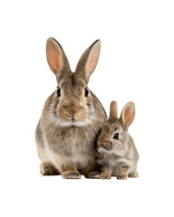 Obraz premium A mother rabbit and her baby sitting together, facing forward