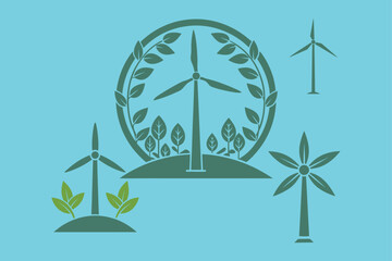 Obraz premium Wind Turbine Silhouette Eco-Friendly Design in Flat Style