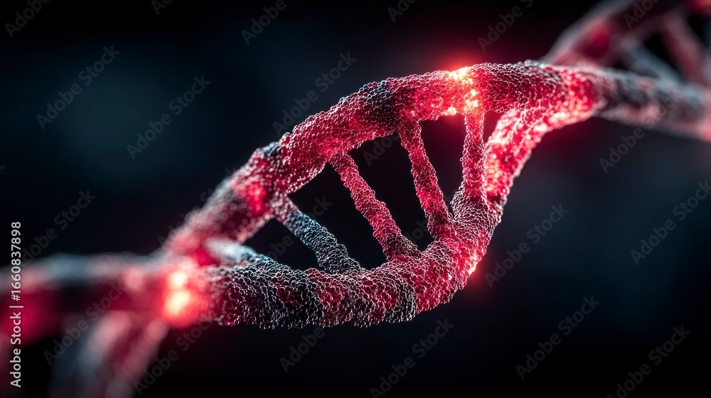Poster abstract red and blue dna double helix structure glowing with light molecule
