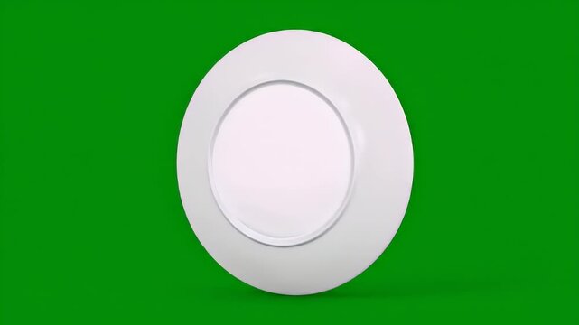 Isolated white round plate on green screen clean presentation of tableware
